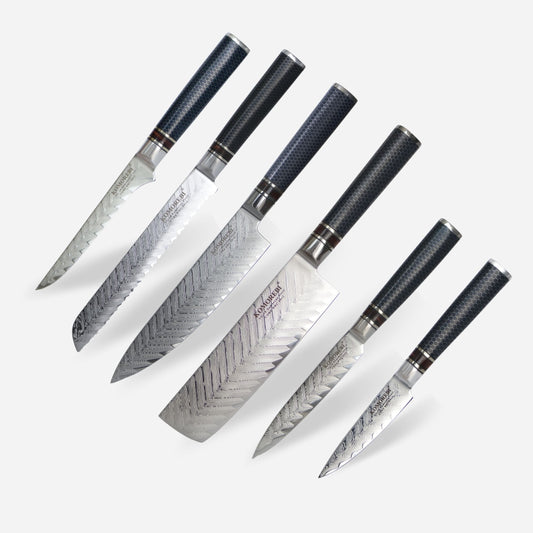 Ekstrem skarphed og styrke kendetegner køkkenknivene fra Komorebi. 6 dele Namu knivsæt