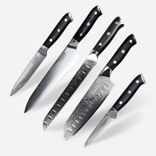 Ekstrem skarphed og styrke kendetegner køkkenknivene fra Komorebi. 5 dele Yuyami knivsæt